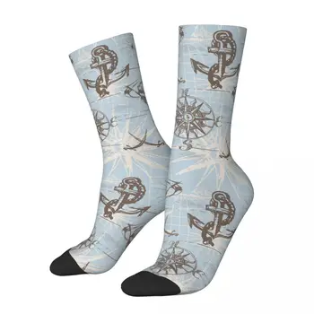 Ретро Карта на морето Морски символ Баскетболни чорапи Ветроходни яхти Маршрути Полиестерни дълги чорапи за унисекс абсорбиране на пот