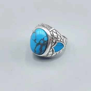 Ретро овални инкрустирани сини каменни пръстени модерен сребърен цвят метална дърворезба модел щит пънк пръстени реколта бижута