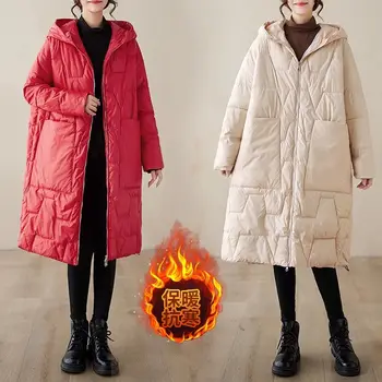  с качулка артистични ежедневни големи джобове пачуърк топло памучно яке женски средна дължина универсален мода палто връхни дрехи Z3601
