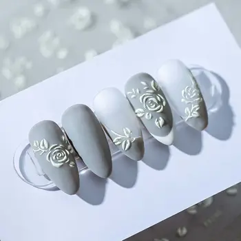 Самозалепващ плъзгач обвива маникюр бял нокти изкуство декорация английски писма цвете нокти стикери 5D гравиран стикер за нокти
