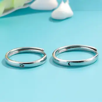 Слънце и луна двойка пръстени за жени мъже модерен сърце съвпадение пръст пръстени набор приятелство годежни сватбени бижута подарък