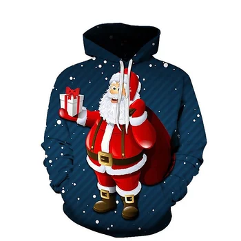 Смешни 3D Дядо Коледа отпечатани качулки за мъже грозен коледен пуловер дете сладък пуловери жени мода Y2k Harajuku зимни дрехи