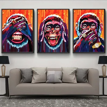 Три маймуни плакат платно отпечатъци не виждам не говоря не чувам стена изкуство платно живопис мъдър животински декор живопис за дома стая