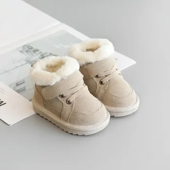 Унисекс топли памучни детски маратонки Нови зимни бебешки ботуши за сняг Кожени сладки момчета момичета обувки меко дъно малки бебешки обувки
