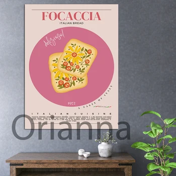Фокача плакат ретро стил, италианска кухня стена изкуство, Италия храна щампи, модерен кухненски декор, храна дизайн изкуство отпечатъци платно
