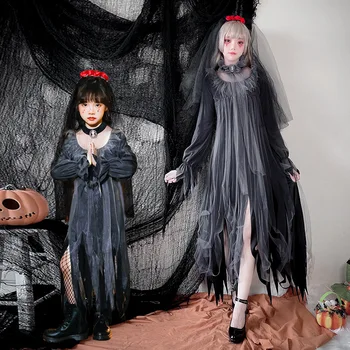 Хелоуин костюм Детско облекло Момичешка призрачна булка Косплей рокля Вампирска нощ Елф Родителски детски комплект Вещица Вестидос Дисфраз