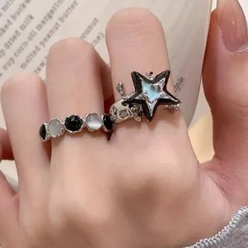 Цветово блокиране Опал звезда пръстен регулируема отваряне мода личност двойка пръстени Y2k сладък готин пръст пръстен момичета бижута подаръци