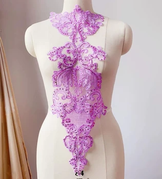 Цветя мъниста дантелени тъкани апликация флорални бродерия шиене на лепенки за вечерна рокля облекло костюм лепенки