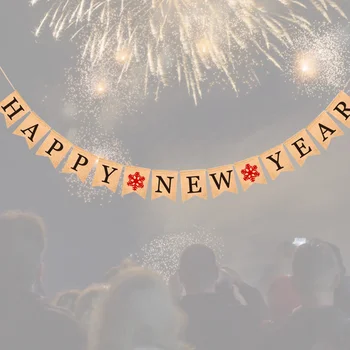 Честита Нова Година Вимпел Парти Банер с String Висящи платнени декорации за коледно парти