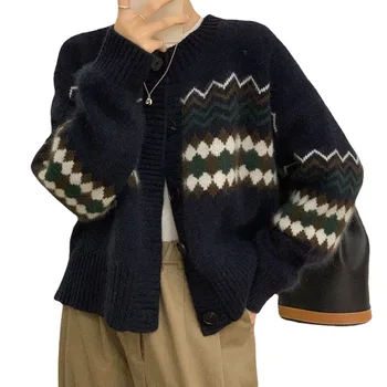 шик бутон жени пуловер хлабав плета пуловер дълъг ръкав върховете плета жилетка яке случайни жени палто мързелив стил къс пуловер