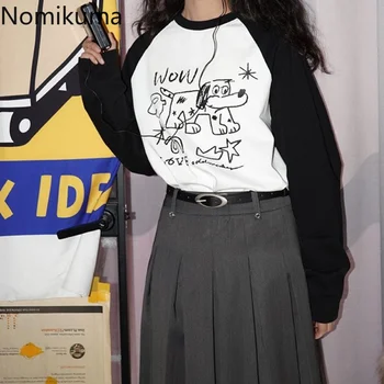 Японски суитчър жени Preppy стил графити случайни върхове Y2k качулки случайни мода сладки извънгабаритни сива врана дрехи за тийнейджъри